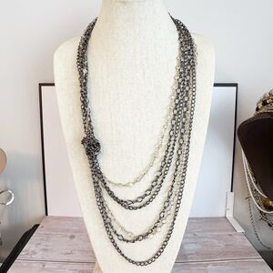 Chico’s Layered Knotted Chain Bezel Set Crystal Draped Statement Necklace
